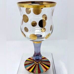 Mackenzie-Childs New WOT Sz L Goblet Wine Glass In Polka Dot Foxtrot Pinwheel